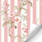 Vintage Pink Stripe Floral Wallpaper