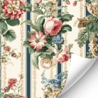 Vintage Blue Striped Floral Wallpaper