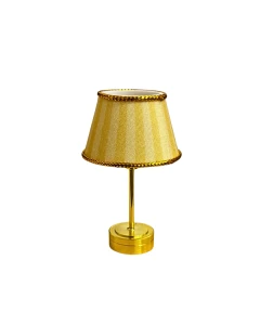 Gold Table Lamp with Yellow Stripe Print Shade