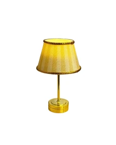 Gold Table Lamp with Yellow Stripe Print Shade