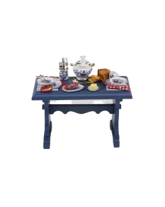 Blue Dining Table with Blue and Gold Accessories