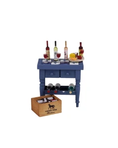 Blue Tiled Wine Table with Accessories