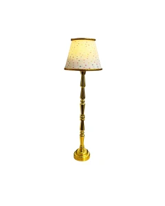Gold Floor Lamp with Multi-Coloured Dot Print Shade