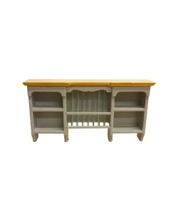 Grey and Pine Wall Shelf with Plate Rack