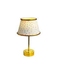 Gold Table Lamp with Multi-Coloured Dot Print Shade