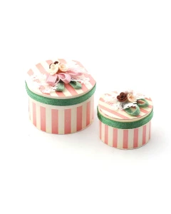 E4330 - Luxury Pink Stripe Hat Boxes, 2 pcs