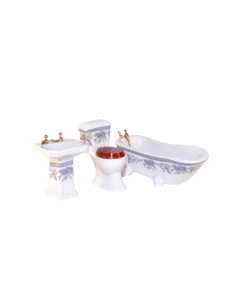 Porcelain Bathroom Set with Blue Flowers