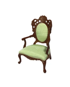 Ornately Carved Chair with Green Upholstery