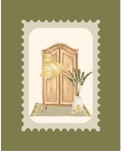 Picture of Still Life Watercolour Wardrobe with Accessories in Herbal Green