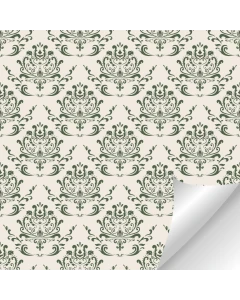 Light Beige Wallpaper with Forest Green Damask Pattern