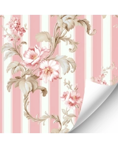R075 - Vintage pink stripe floral wallpaper