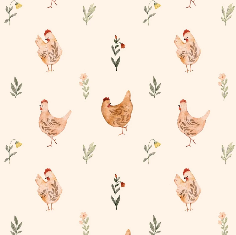 Cloud Cream Wallpaper with Chicken Pattern