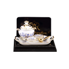 Blue Onion Design Tray with Soup Dish, Ladle, and Plates