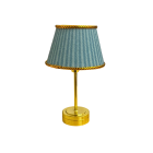 Gold Table Lamp with Blue Stripe Print Shade