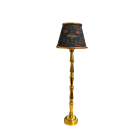 Gold Floor Lamp with Dark Bird and Floral Print Shade