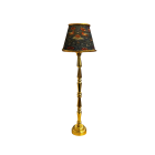 Gold Floor Lamp with Dark Bird and Floral Print Shade