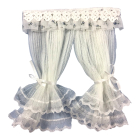 Lace Curtain with Blue Floral Trim