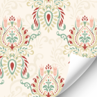 Burgundy and Seafoam Damask Wallpaper