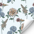 Blue Stripe Floral Wallpaper