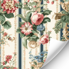 Vintage Blue Striped Floral Wallpaper