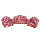 Red and White Check Sofa Set