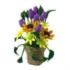 D7105 - Potted Flowers In Wicker Basket
