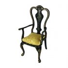 JY0255 - Black Carver Dining Chair with Green Upholstery