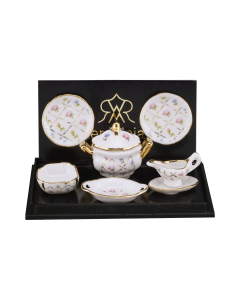 Two Dinner Plates and Serving Dishes in Gold Checker Design