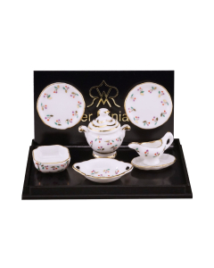 Two Dinner Plates and Serving Dishes in Cherry Design