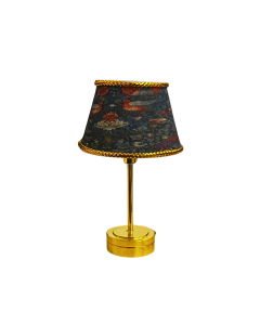 Gold Table Lamp with Dark Bird and Floral Print Shade