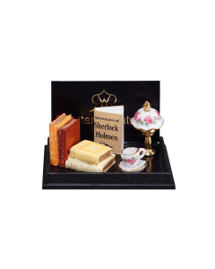 Crime Books with Tea and Lamp