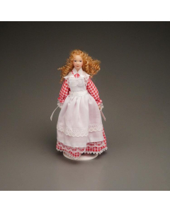 Porcelain Figure with white apron and red checked dress