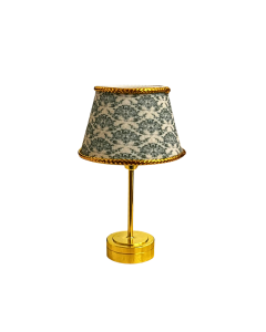 Gold Table Lamp with Green Damask Print Shade