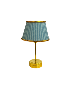 Gold Table Lamp with Blue Stripe Print Shade