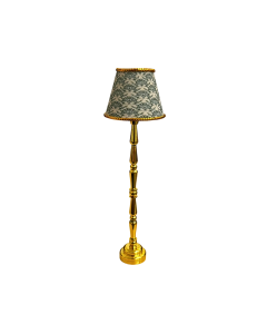 Gold Floor Lamp with Green Damask Print Shade
