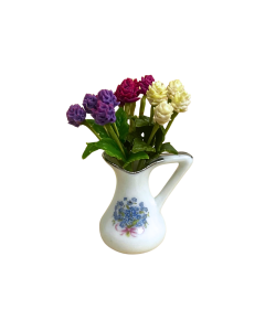 Bunch of Off White, Purple & Deep Pink Globe Amaranths in a 'Forget Me Not' Floral Vase