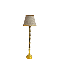 Gold Floor Lamp with Grey Stripe Print Shade