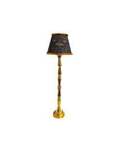Gold Floor Lamp with Dark Bird and Floral Print Shade