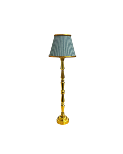 Gold Floor Lamp with Blue Stripe Print Shade