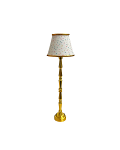 Gold Floor Lamp with Multi-Coloured Dot Print Shade