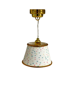 Gold Ceiling Light with Multi-Coloured Dot Print Shade