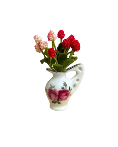 Bunch of Red, Light Pink & Pink Globe Amaranths in a 'Dresden Rose' Floral Vase