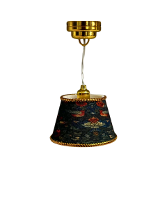 Gold Ceiling Light with Dark Bird and Floral Print Shade