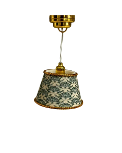 Gold Ceiling Light with Green Damask Print Shade