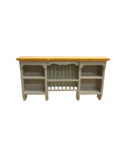 Grey and Pine Wall Shelf with Plate Rack
