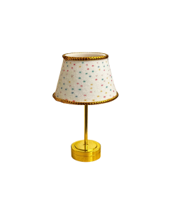 Gold Table Lamp with Multi-Coloured Dot Print Shade