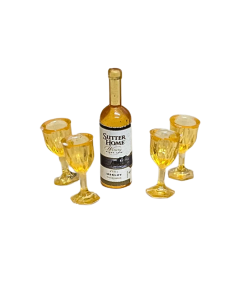 Bottle Of Wine & Glasses (5Pcs)