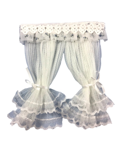 Lace Curtain with Blue Floral Trim