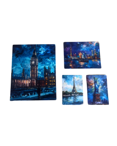 Blue themed Collage Paintings of Famous Landmarks