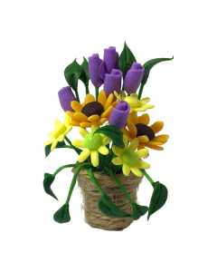 Potted Flowers In Wicker Basket